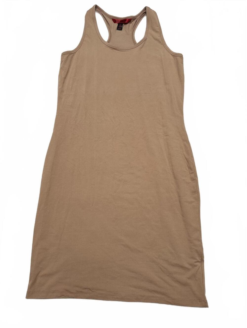 Hot Kiss Tan Bodycon Racerback Mini Dress XL Nude Camel Neutral Y2K Stretchy